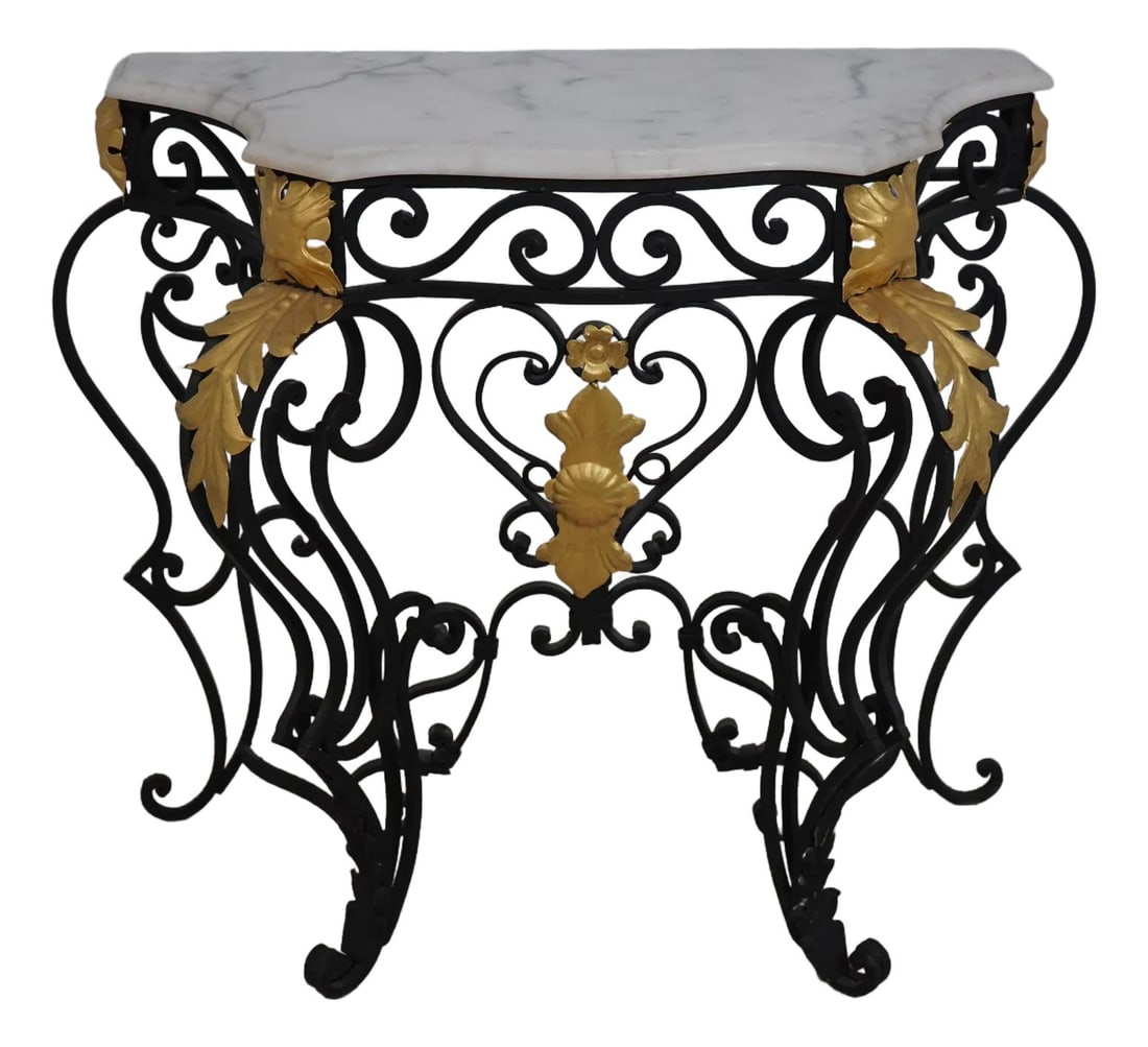 Vintage Italian Wrought Iron Console Table with Marble Top (1 of 10)