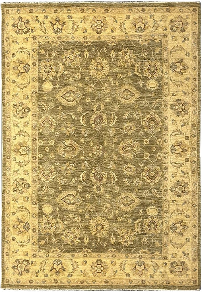 Hand-Knotted 6' x 9' Green Chobi Peshawar Rug Natural Wool: Hand-Knotted 6' x 9' Green Chobi Peshawar Rug Natural Wool Free continental US Shipping Enhance your living space with the exquisite 6' x 9' Green Chobi Peshawar Rug, meticulously crafted from natural