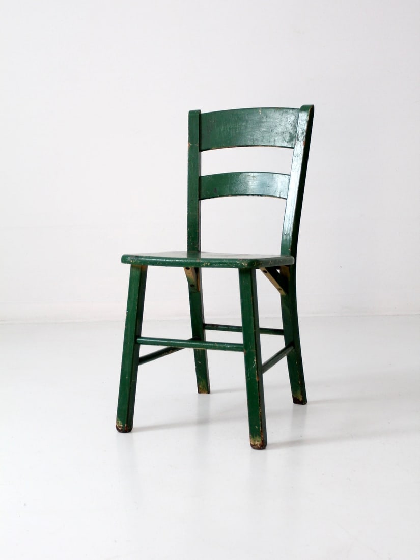Early 20th Century Vintage Green Painted Wood Accent Chair (1 of 6)
