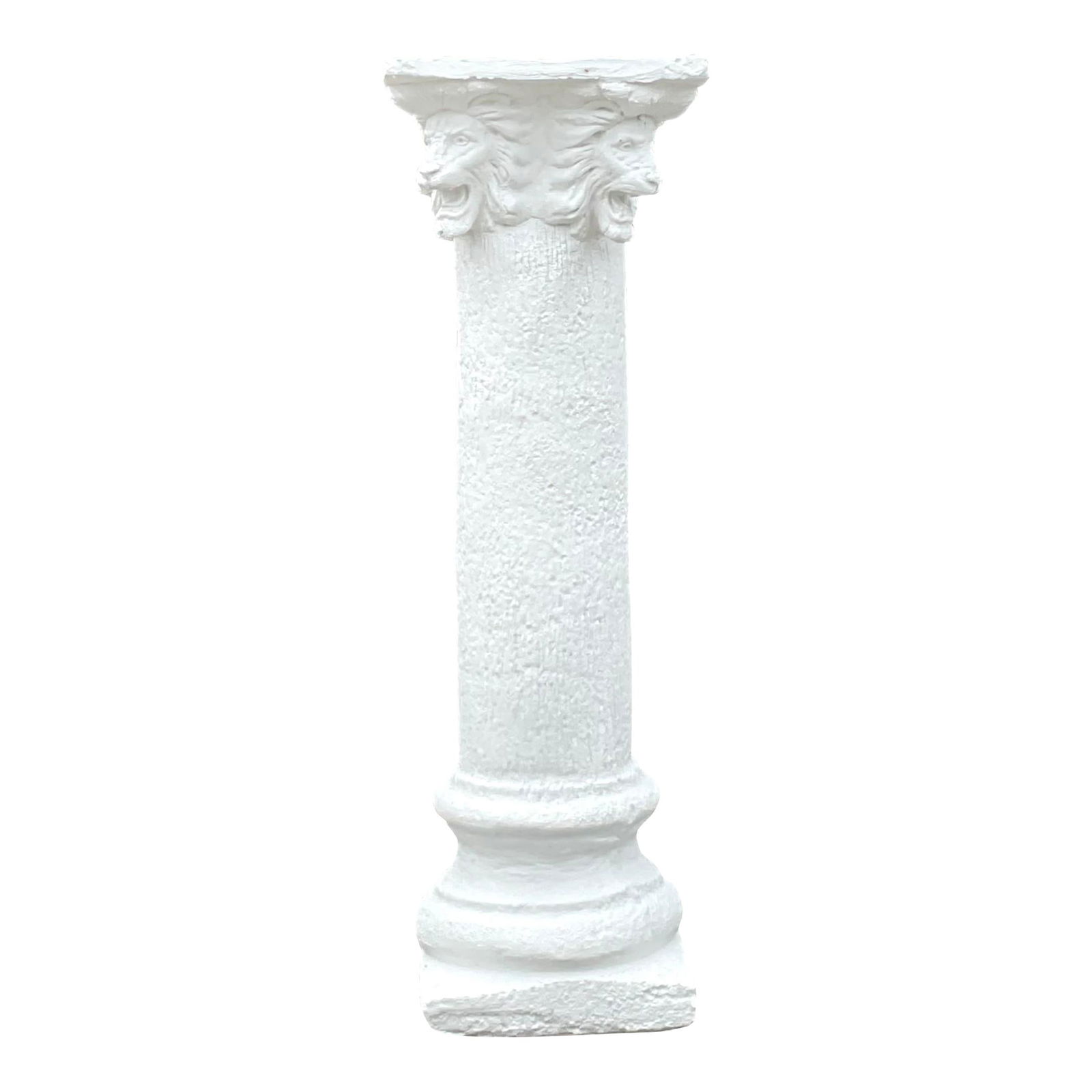 Vintage Boho Lions Head Cement Column 34.25" Tall White Decorative Pedestal: Vintage Boho Lions Head Cement Column 34.25" Tall White Decorative Pedestal Enhance your garden, entryway, or living space with this exquisite Vintage Boho Lions Head Cement Column. This eye-catching