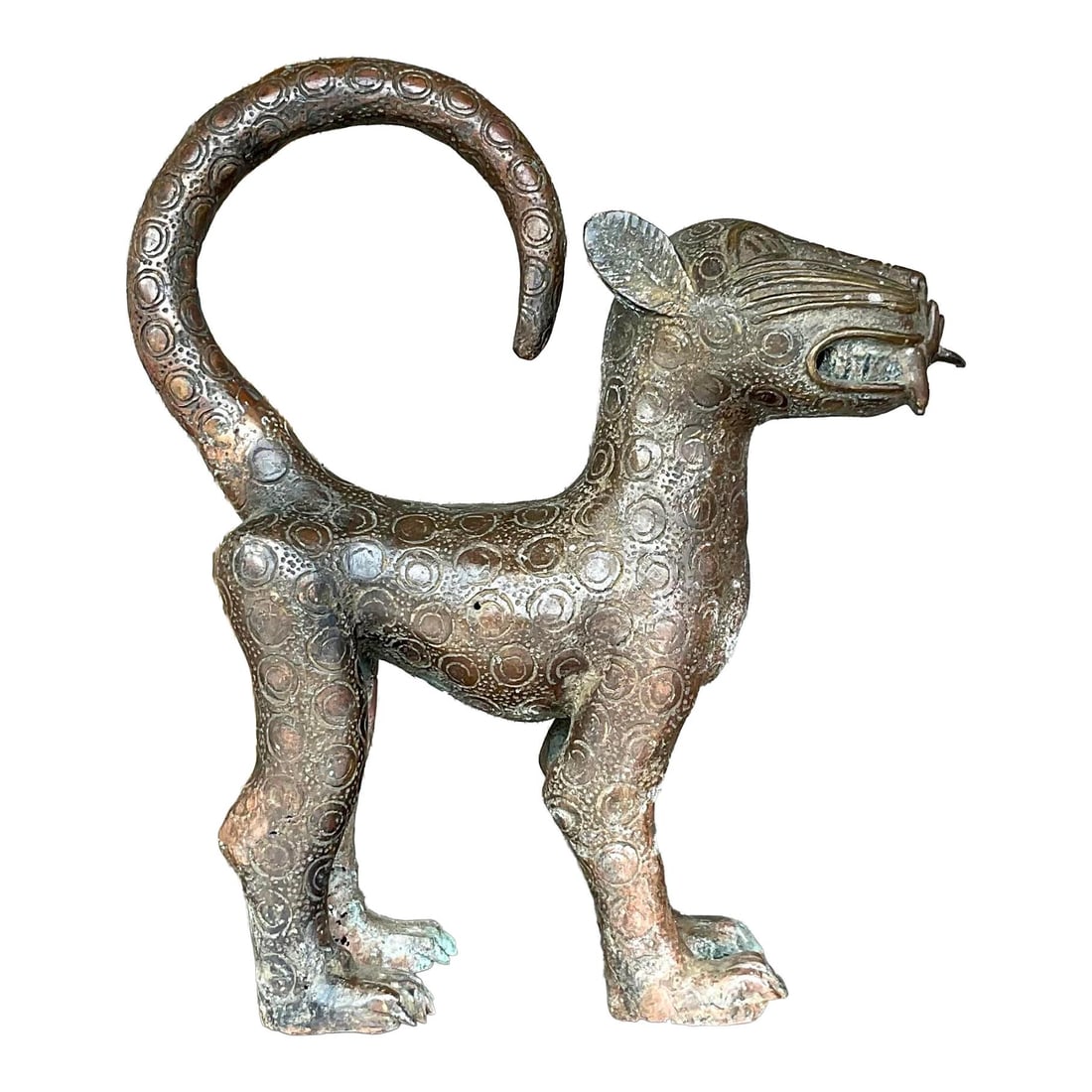 Vintage Boho Hammered Iron Cat Sculpture 16.25in Coffee Metal Decor (1 of 4)