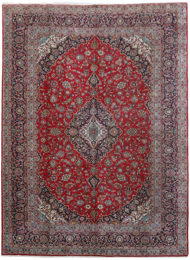 9'10" x 13'4" Hand-knotted Persian Signed Kashan Area Rug Red Wool: 9'10" x 13'4" Hand-knotted Persian Signed Kashan Area Rug Red Wool Free continental US Shipping Experience the elegance of this stunning 9' 10" x 13' 4" Red Hand-knotted Persian Signed Kashan Rug, met
