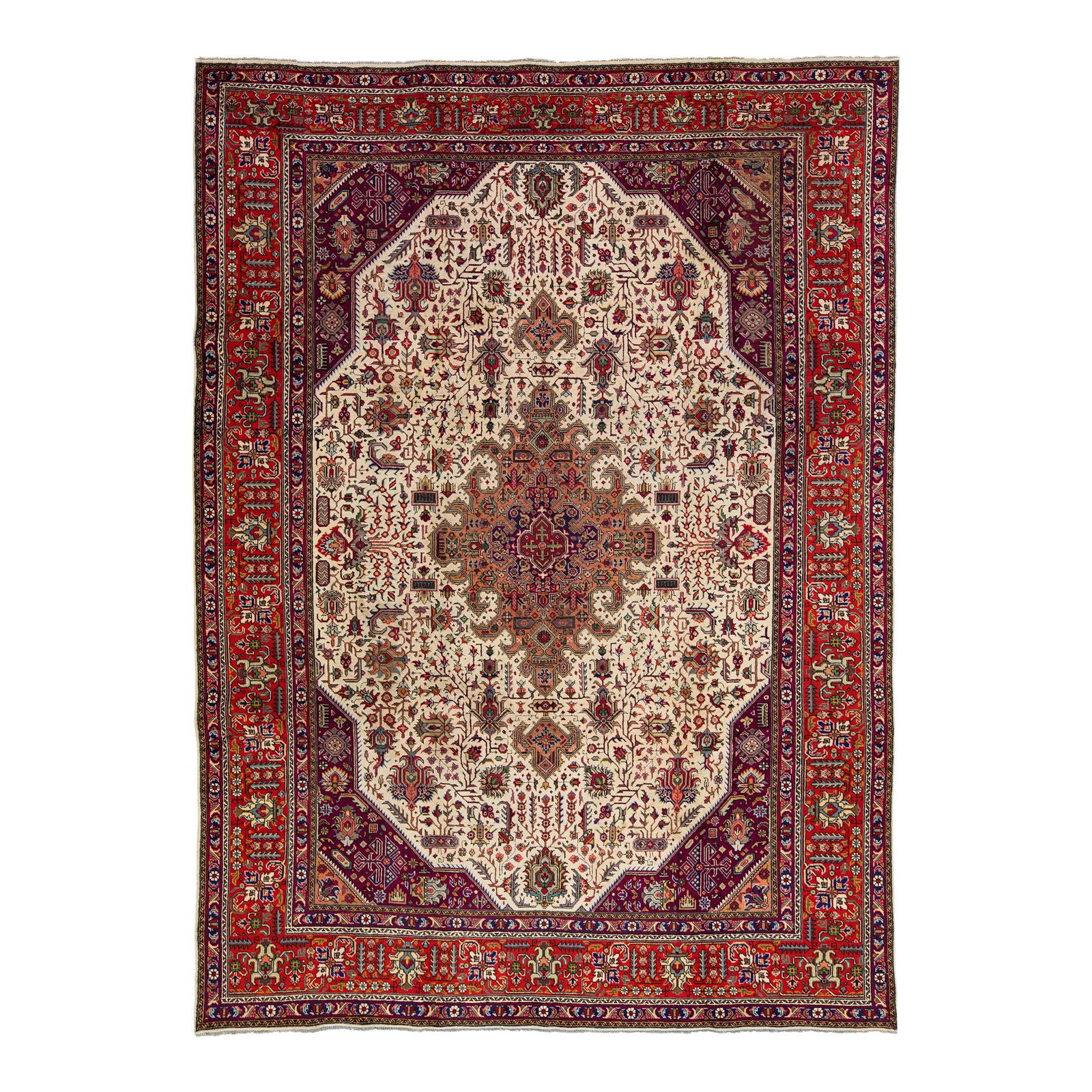 1920s Antique Tabriz Handmade Wool Rug Beige Red Shab Abbasi Design 8' x 11'2" (1 of 10)