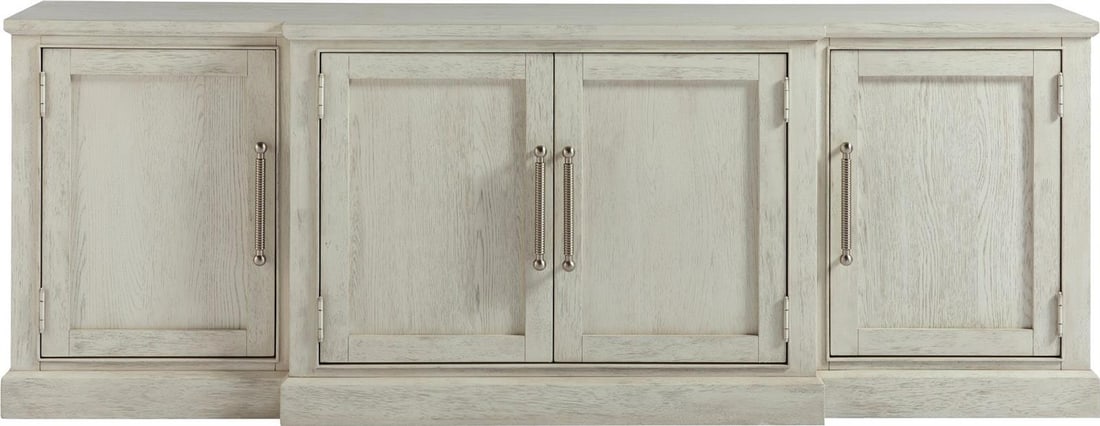 Universal Coastal Living Console Sandbar Finish Elegant Shelving: Universal Coastal Living Console Sandbar Finish Elegant Shelving Enhance your living space with this Coastal Living Console, designed with elegant shelves to showcase your decor. This piece features a