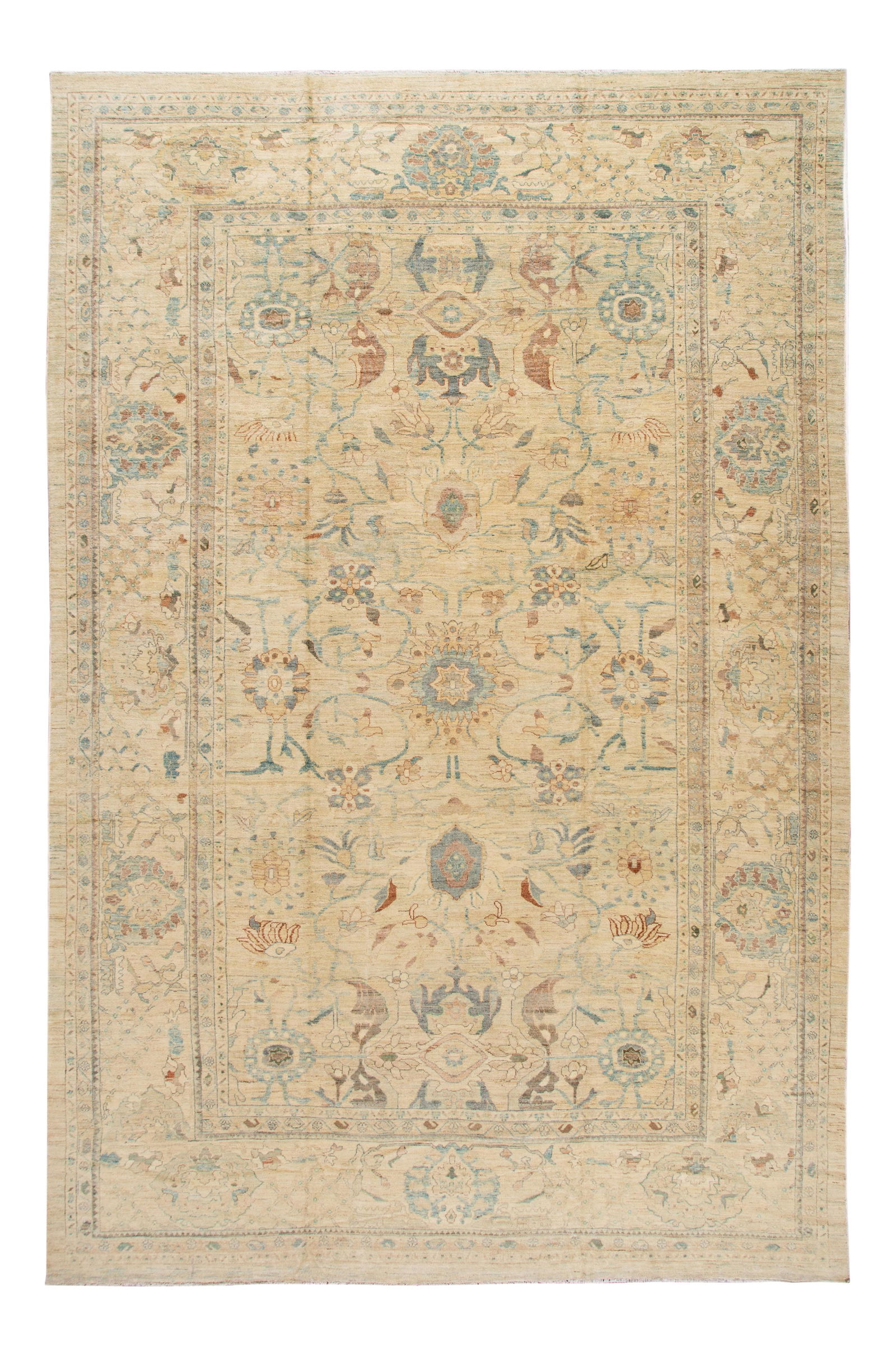 Oversize Wool Rug Modern Sultanabad 13' x 19'10' Beige: Oversize Wool Rug Modern Sultanabad 13' x 19'10' Beige Enhance your living space with this stunning hand-knotted modern Sultanabad oversize wool rug featuring an intricate medallion floral design. Cra