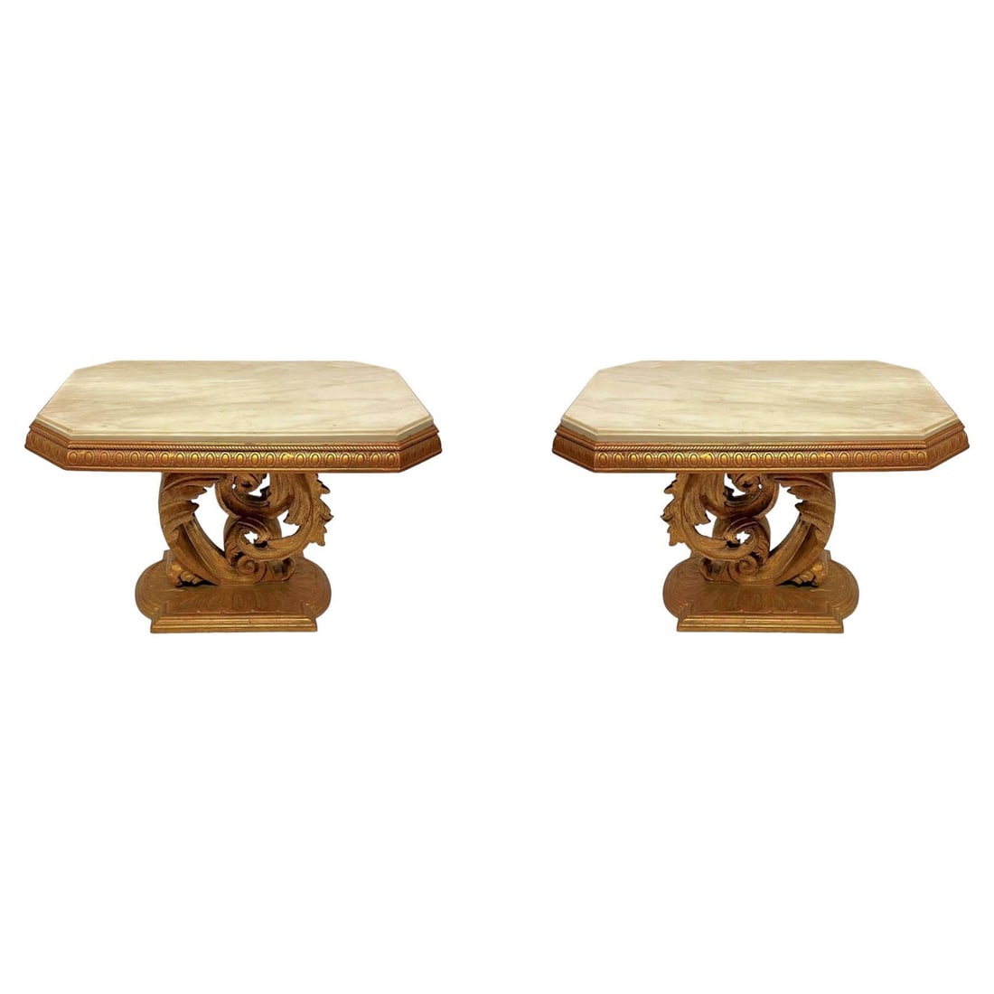 Set of Two Giltwood Neoclassical Side Tables with Marble Tops (1 of 15)
