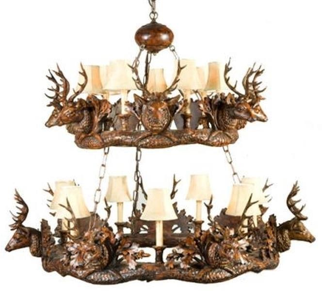 Rustic Lodge Style Stag Head 2-Tier Bowl Chandelier: Rustic Lodge Style Stag Head 2-Tier Bowl Chandelier This item is made at time of order. Please allow 42 to 70 days for production. Illuminate your space with this stunning Rustic Lodge Style Stag Head