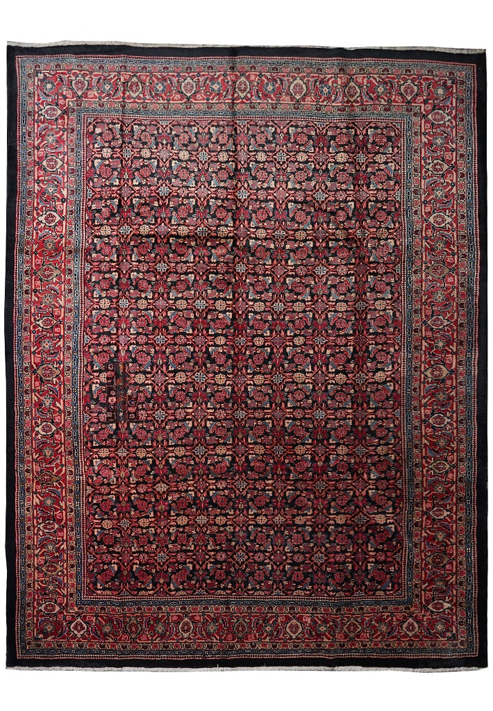 Semi-Antique Persian Herati Wool Rug 120 x 152 Inch Hand-Knotted Iran: Semi-Antique Persian Herati Wool Rug 120 x 152 Inch Hand-Knotted Iran Free continental US Shipping This semi-antique Persian Herati rug features a classic hand-knotted design from Iran, dating to the