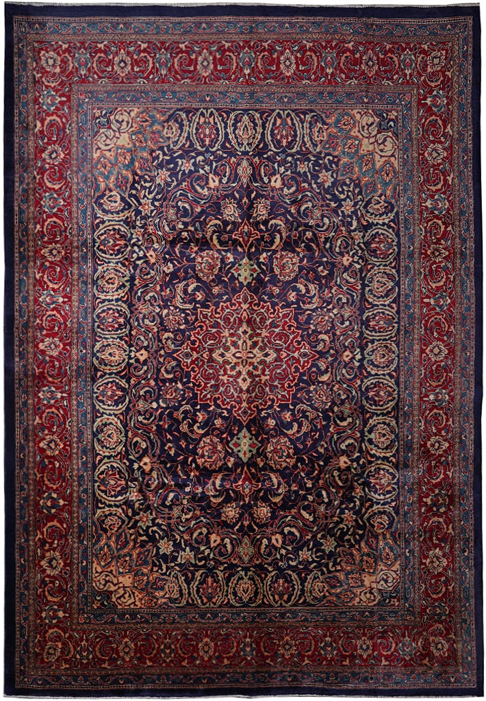 10 x 14 Authentic Hand-Knotted Persian Wool Rug Blue Red Traditional Iran (1 of 14)