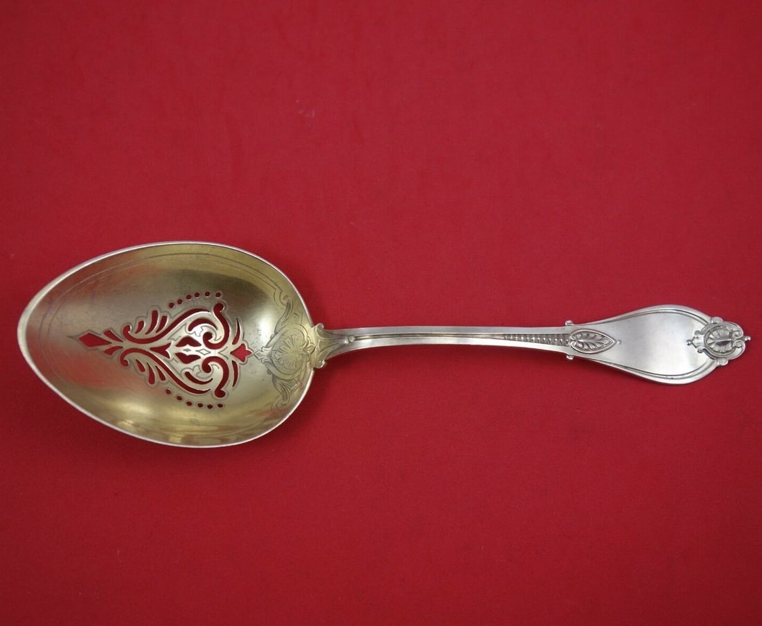 Whiting Armor Sterling Silver Ice Spoon Goldwashed 8.5" (1 of 2)