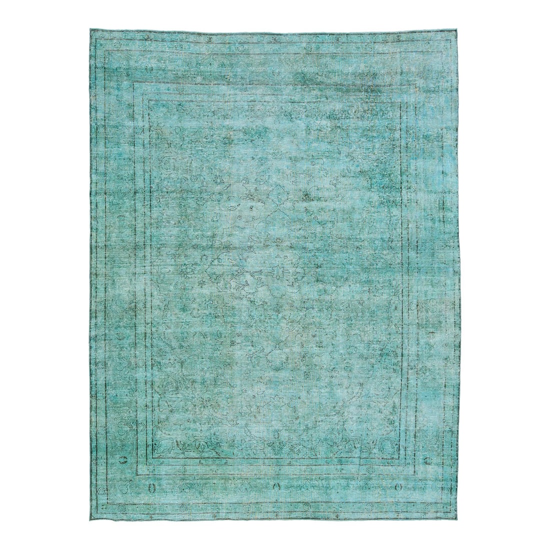 Antique Hand-Knotted Persian Wool Rug 8'5 x 11'1 Green Floral: Antique Hand-Knotted Persian Wool Rug 8'5 x 11'1 Green Floral This exquisite antique hand-knotted wool Persian rug showcases a stunning all-over floral design in a vibrant turquoise field, complemente
