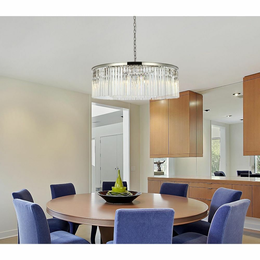 Sydney 10-Light Polished Nickel Crystal Chandelier 43.5 Inch Modern Fixture: Sydney 10-Light Polished Nickel Crystal Chandelier 43.5 Inch Modern Fixture Illuminate your space with this stunning 10-light crystal chandelier, featuring a polished nickel finish that adds a touch o