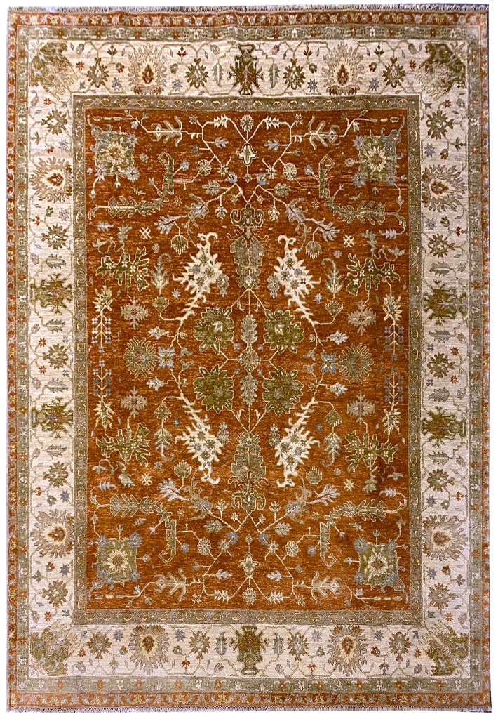8x10 Hand-Knotted Natural Wool Area Rug in Rust Ziglar Pattern: 8x10 Hand-Knotted Natural Wool Area Rug in Rust Ziglar Pattern Free continental US Shipping Enhance your home with this exquisite 8' x 10' natural wool area rug in rich rust tones. Meticulously handcr