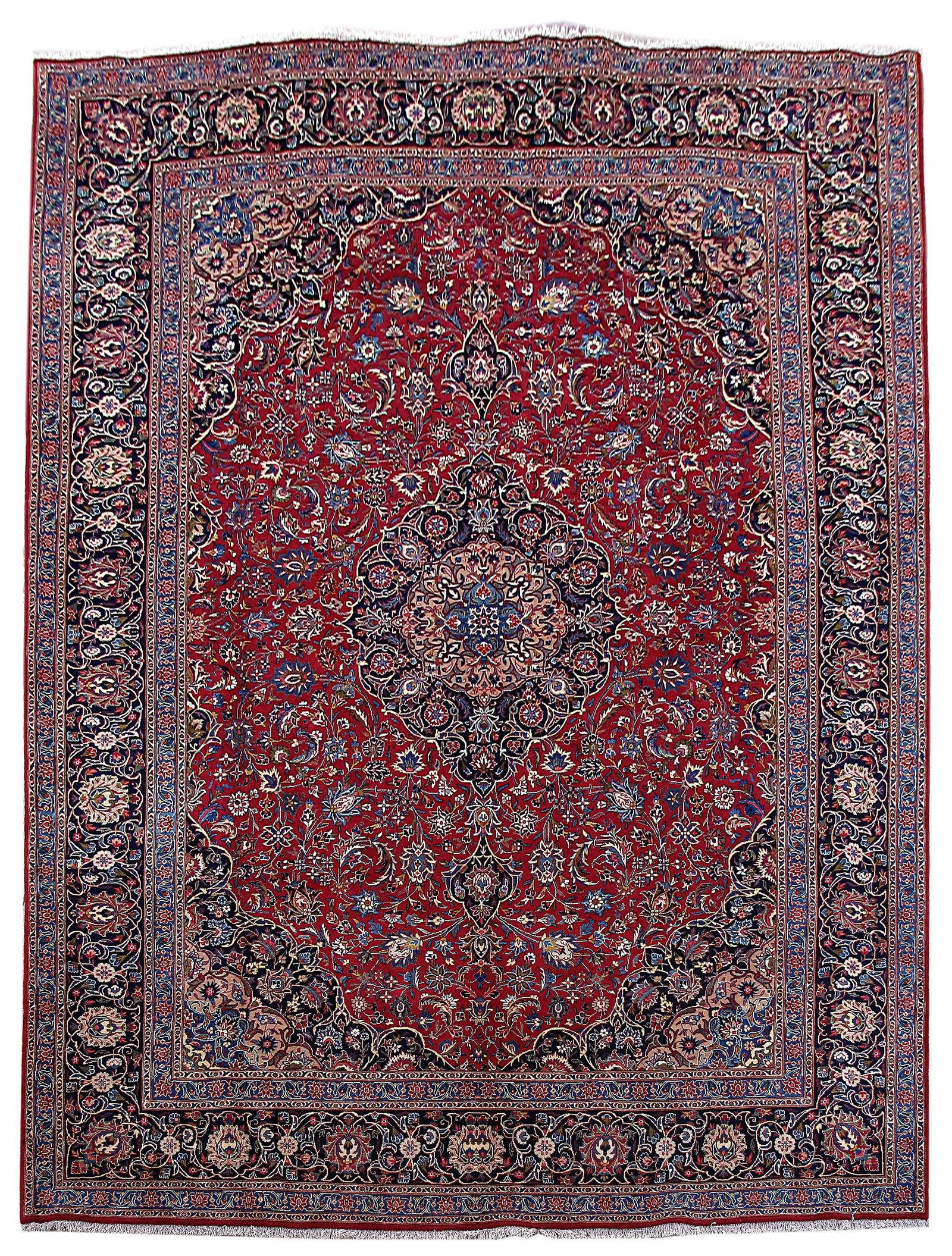 Handcrafted 9.9 x 13.4 Red Persian Kashmar Rug from Iran: Handcrafted 9.9 x 13.4 Red Persian Kashmar Rug from Iran Free continental US Shipping Transform your living space with this exquisite 9' 9" x 13' 4" Red Persian Kashmar rug, handcrafted by skilled art