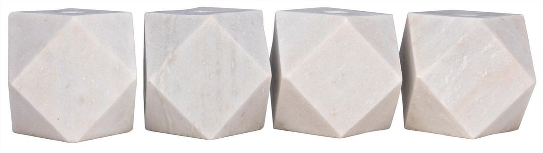 Noir Bianco Crown Marble Polyhedron Candle Holders Set: Noir Bianco Crown Marble Polyhedron Candle Holders Set Illuminate your space with this exquisite set of Polyhedron White Marble Candle Holders. Crafted from luxurious Bianco Crown Marble, these decora