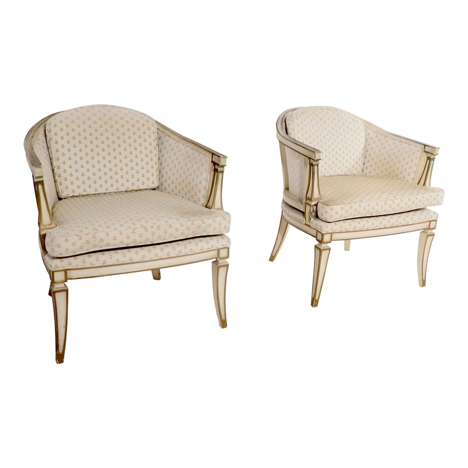 Chic Pair of Mid Century Hollywood Regency Tub Chairs Antique White (1 of 10)