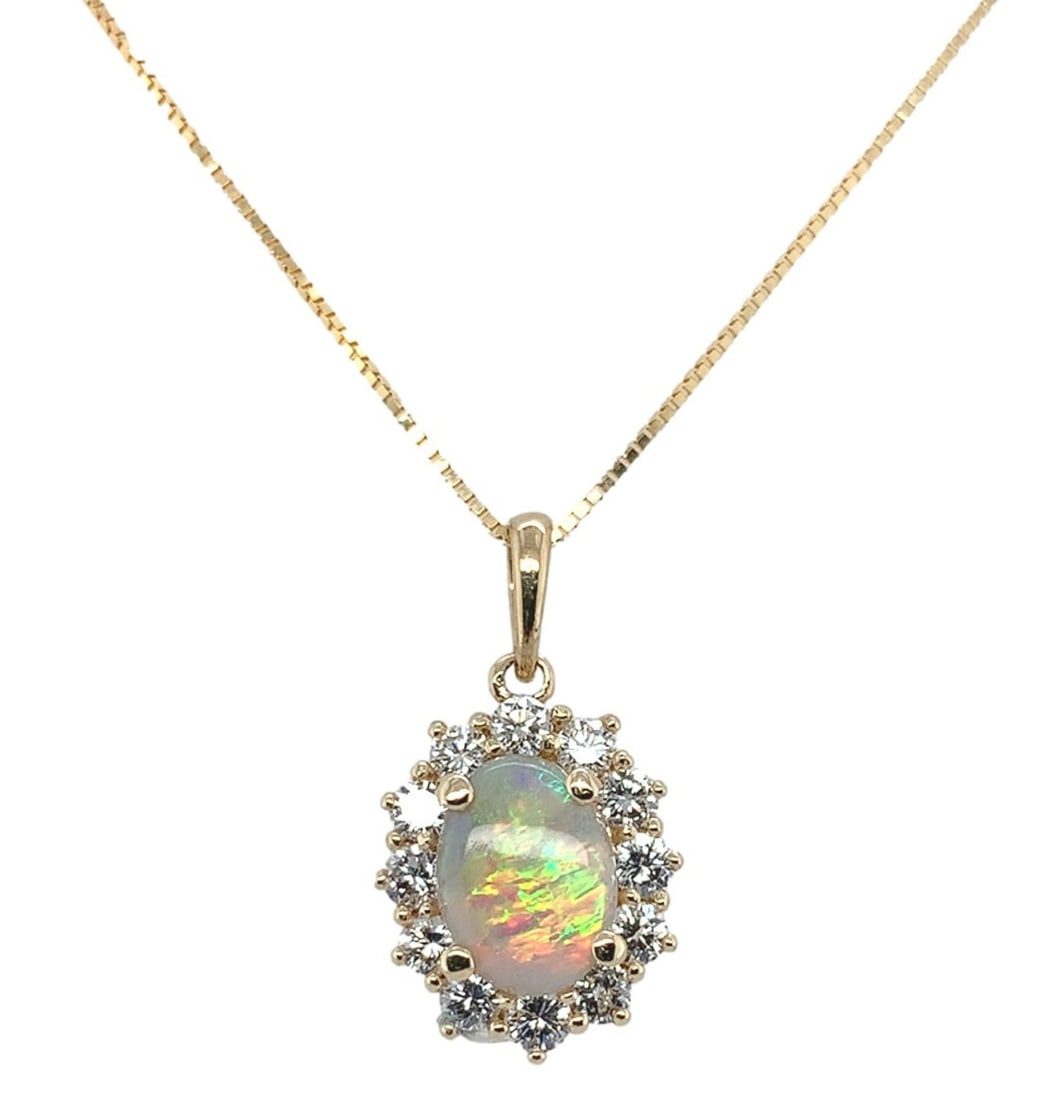 14k Yellow Gold Opal Pendant with Diamond Halo and Chain (1 of 11)