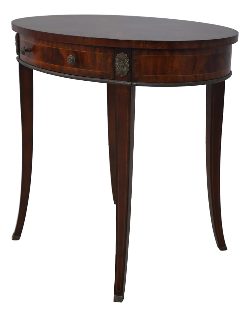 Maitland Smith Mahogany Oval Table with Sunburst Top and Drawer (1 of 10)
