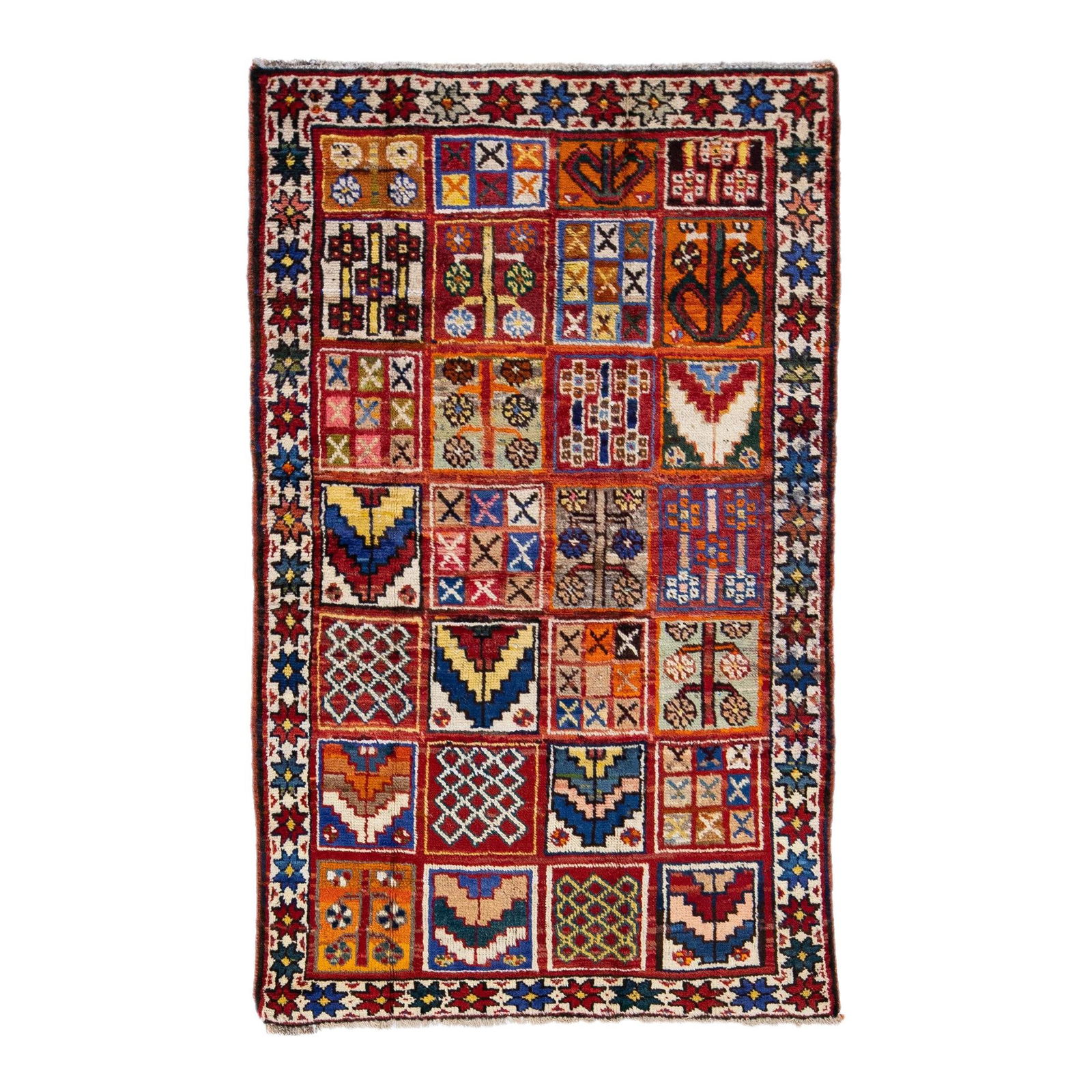 1960s Persian Heriz Handmade Wool Rug Red Beige Geometric Design: 1960s Persian Heriz Handmade Wool Rug Red Beige Geometric Design This stunning vintage Persian Heriz rug showcases exquisite hand-knotting and features a vivid red color field complemented by a beige