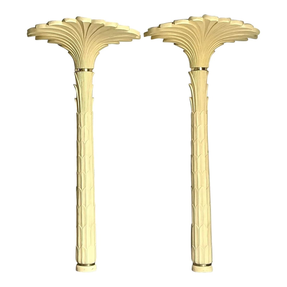 Pair of Hollywood Regency Palm Tree Resin Torchieres in the Style of Serge Roche Set of 2: Pair of Hollywood Regency Palm Tree Resin Torchieres in the Style of Serge Roche Set of 2 This set of two vintage Regency torchiere floor lamps is inspired by the iconic designs of Serge Roche. Each l