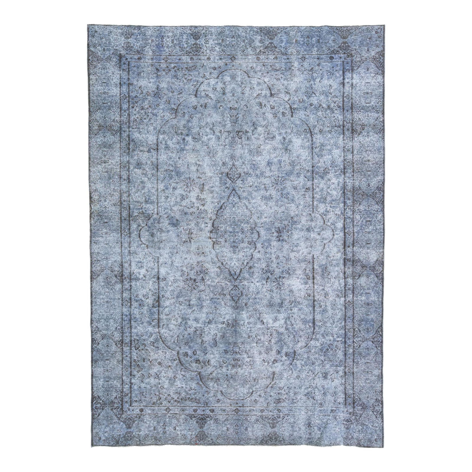 Vintage Persian Overdyed Blue Wool Rug 6'2 x 8'9 Medallion Design: Vintage Persian Overdyed Blue Wool Rug 6'2 x 8'9 Medallion Design This stunning vintage Persian rug features a vibrant blue field adorned with gray accents in an intricate all-over medallion design. H