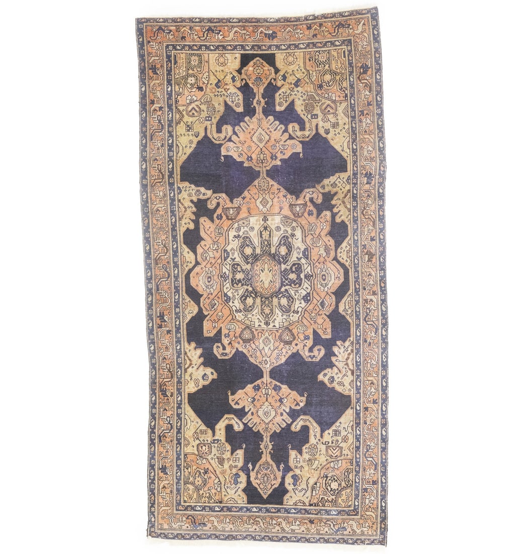 Hand-Knotted Wool Tribal Floral Area Rug 5'2 x 11'3 Vintage Western Asia: Hand-Knotted Wool Tribal Floral Area Rug 5'2 x 11'3 Vintage Western Asia This handmade antique Oriental rug features a tribal design with muted tones including plum, orange, khaki, brown, and gold. Cr