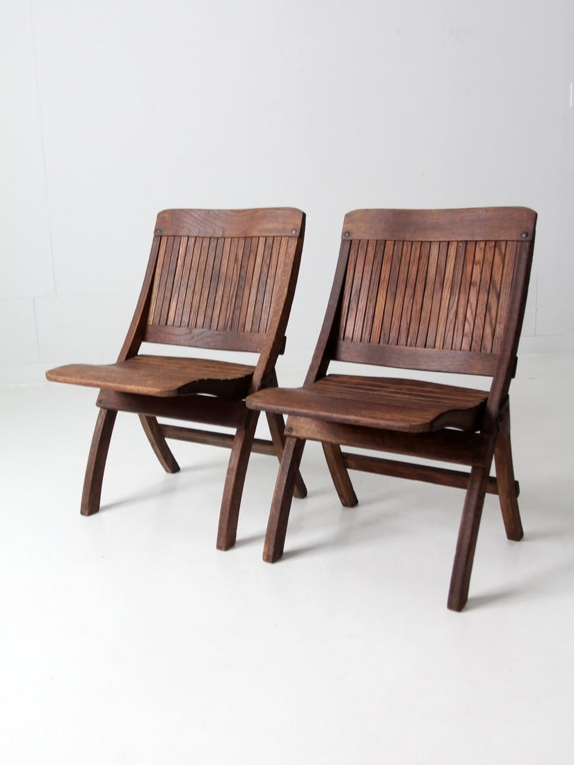 Mid-Century Slat Wood Folding Chairs Pair Elegant Design (1 of 12)