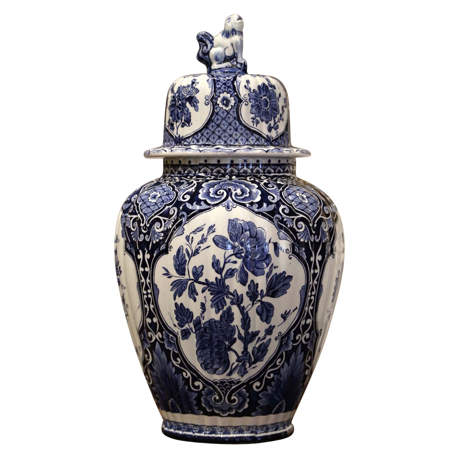 Blue and White Dutch Faience Lidded Ginger Jar Hand Painted Circa 1950 (1 of 8)