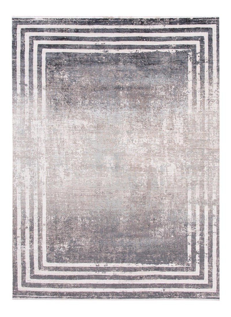 Contemporary Gray Wool and Silk Rug 9'8'' X 13'1'': Contemporary Gray Wool and Silk Rug 9'8'' X 13'1'' This stunning contemporary rug features a sophisticated gray field accented by delicate white designs, adding a touch of elegance to any space. Craft