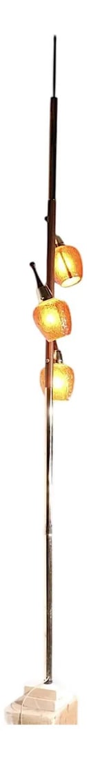 Three Light Mid Century Adjustable Tension Pole Lamp With Glass Shades: Three Light Mid Century Adjustable Tension Pole Lamp With Glass Shades This classic Mid Century tension pole floor lamp features three adjustable lights with textured crinkle surface glass shades. Eac