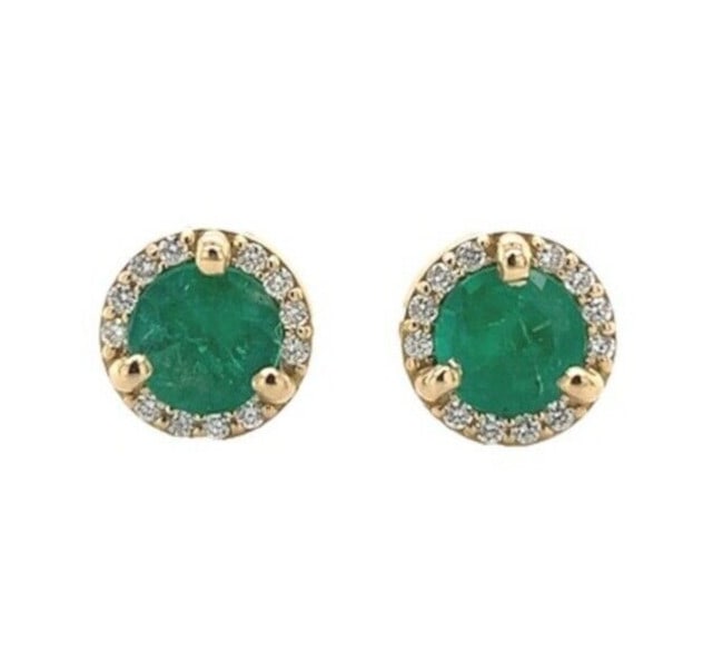 18k Gold Emerald Diamond Halo Stud Earrings .55cttw GIA Certified (1 of 6)