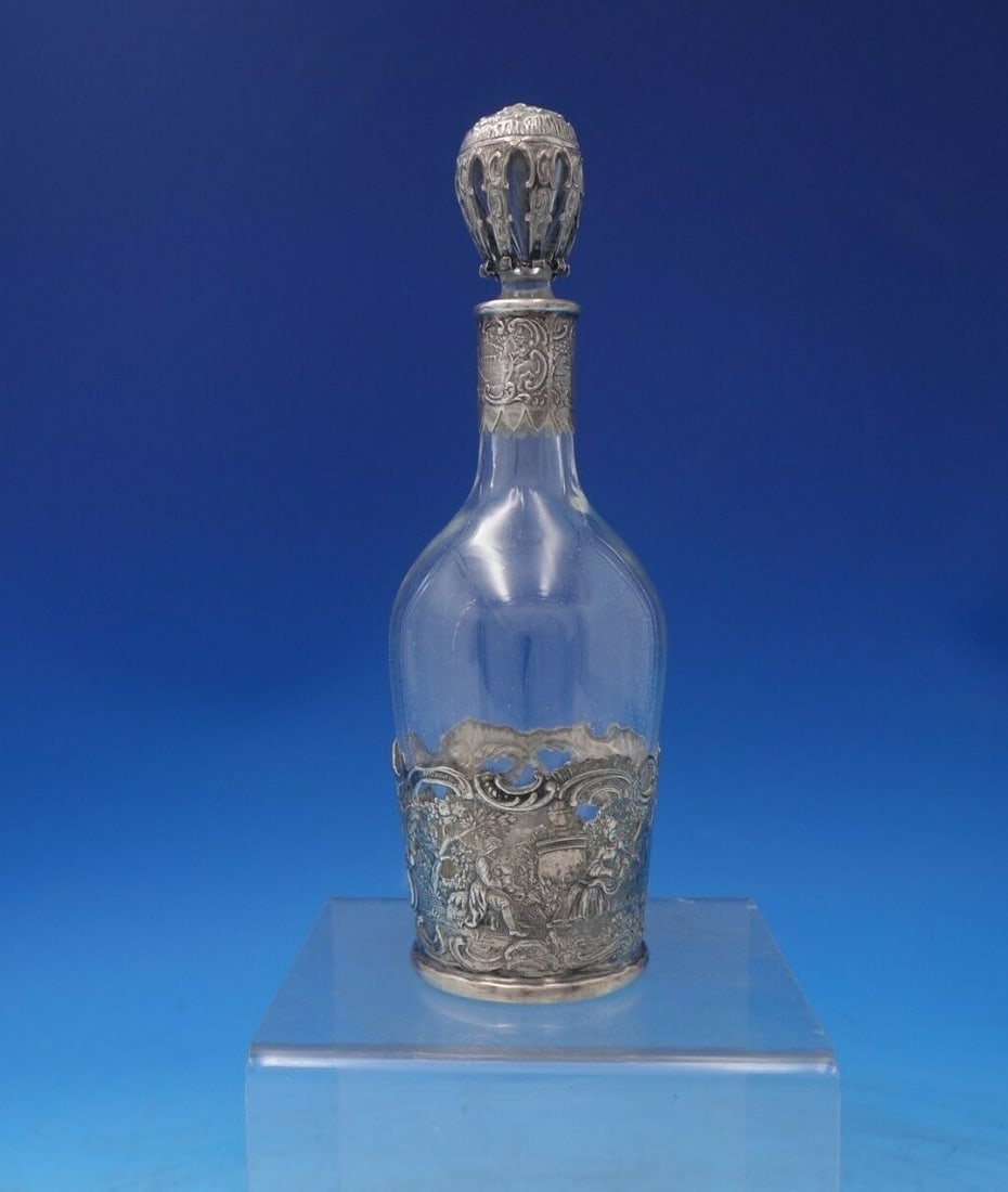 Wolf and Knell German .800 Silver Overlay Decanter 8" Victorian Scenes (1 of 12)