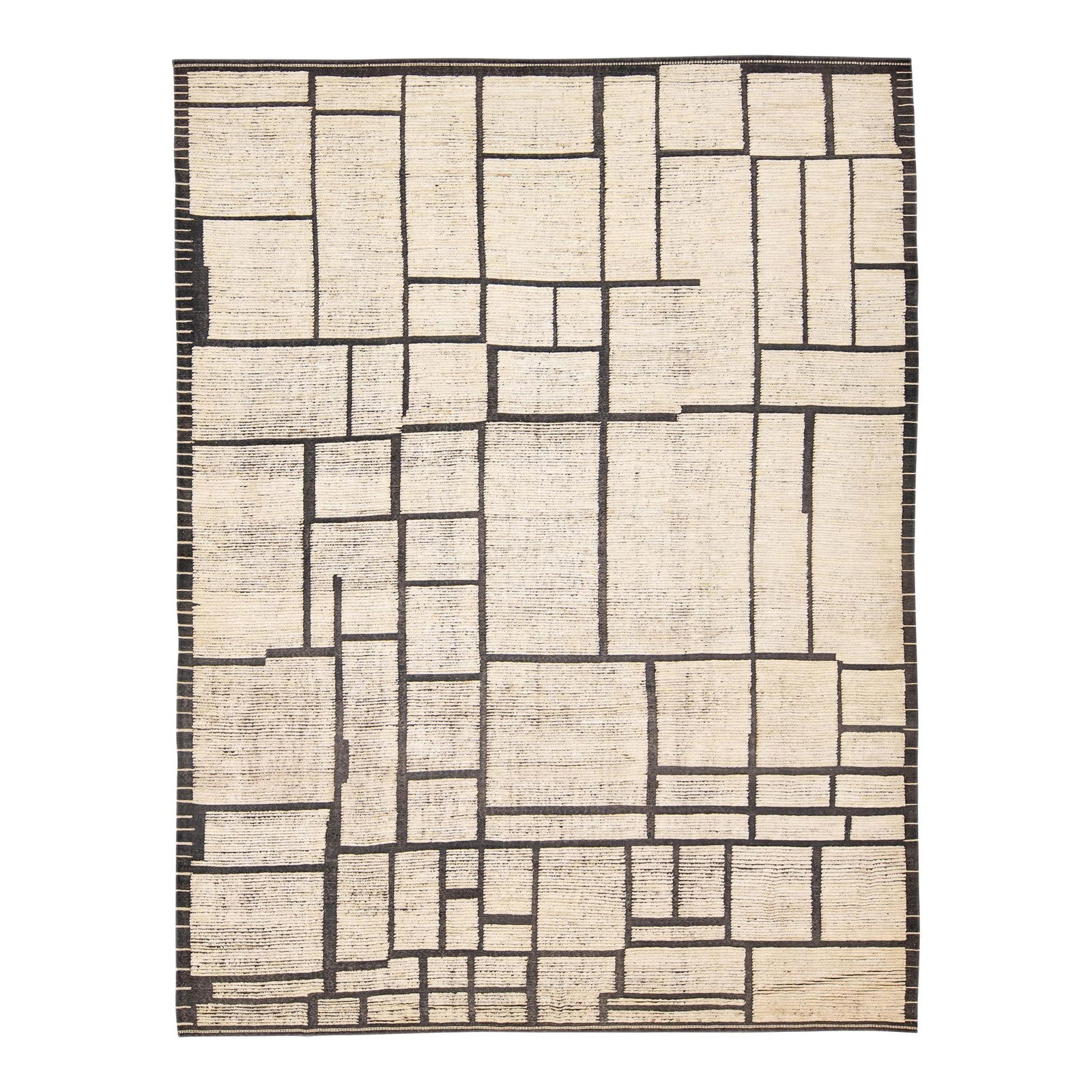 Oversized Beige Wool Rug Modern Moroccan Boho Handmade 12'4 x 16'2: Oversized Beige Wool Rug Modern Moroccan Boho Handmade 12'4 x 16'2 Enhance your space with this exquisite Modern Moroccan Style Beige Handmade Minimal Boho Oversize Wool Rug. Crafted from high-quality