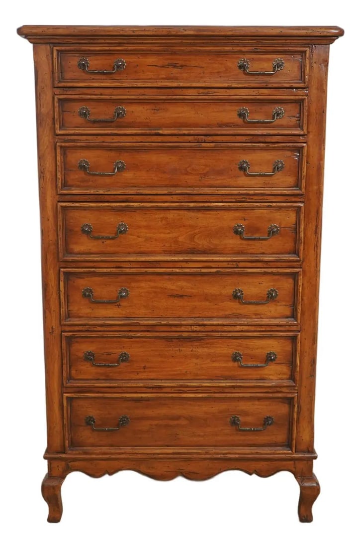 Distressed Wood High Chest with Seven Drawers in Italian Inspired Design (1 of 10)