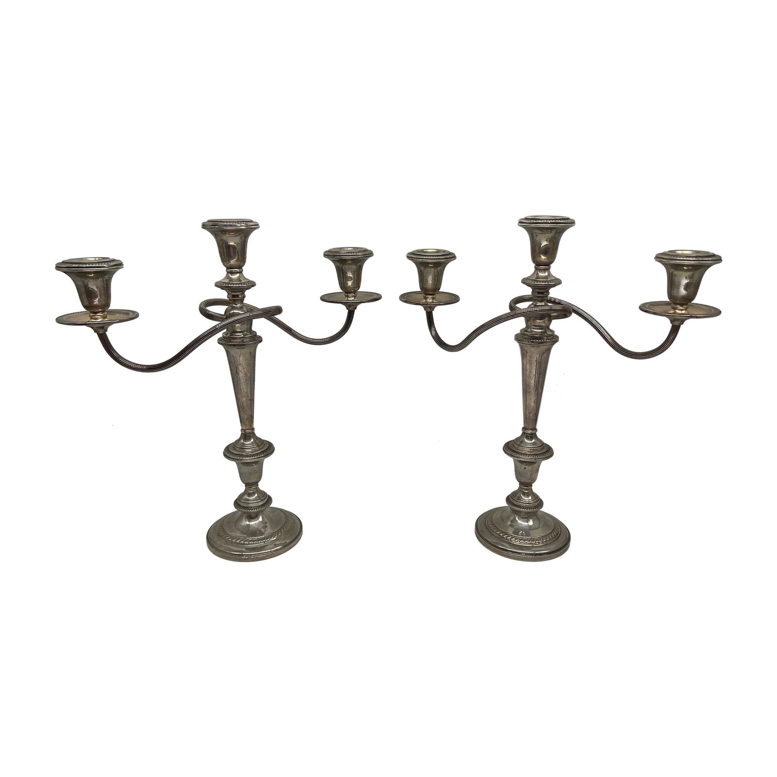 Set of Two Sterling Silver Three Arm Convertible Candelabra Art Nouveau Style (1 of 6)