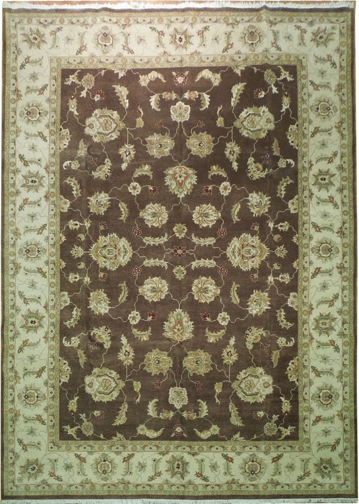10' x 14' Hand-Knotted Brown Traditional Indian Area Rug: 10' x 14' Hand-Knotted Brown Traditional Indian Area Rug Free continental US Shipping Introducing our exquisite 10' x 14' Brown Traditional Indian Rug, a masterpiece of artistry and cultural heritage.
