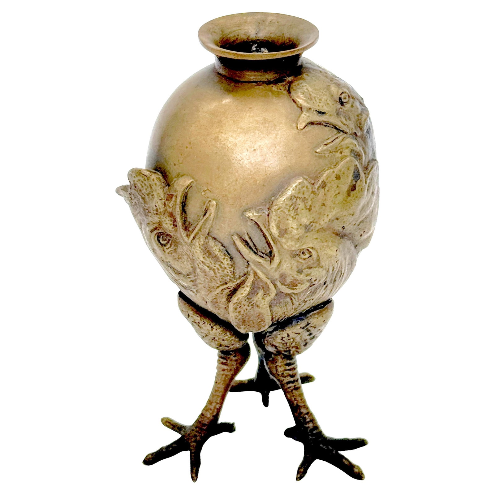 Austrian Art Nouveau Bronze Vase with Rooster Heads and Talon Legs: Austrian Art Nouveau Bronze Vase with Rooster Heads and Talon Legs This exquisite diminutive vase from the late 19th century showcases the exquisite craftsmanship of the Austrian Art Nouveau movement.