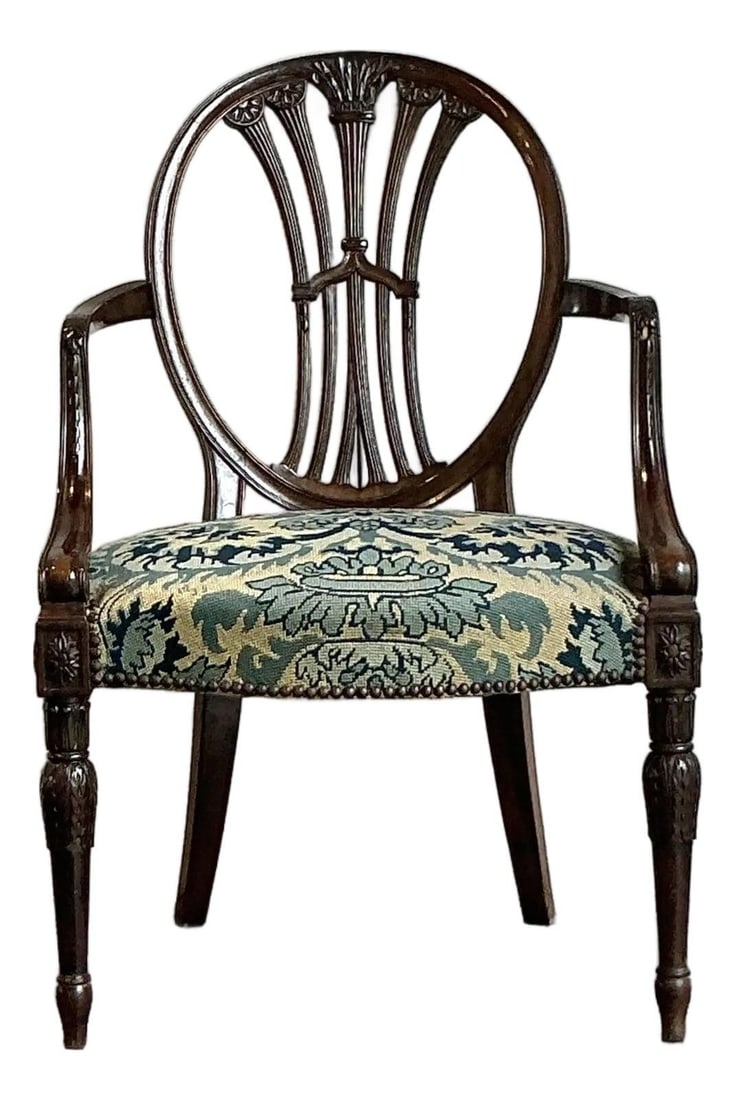 Needlepoint Armchair With Sheaf of Wheat Carved Back George III Regency Style (1 of 6)