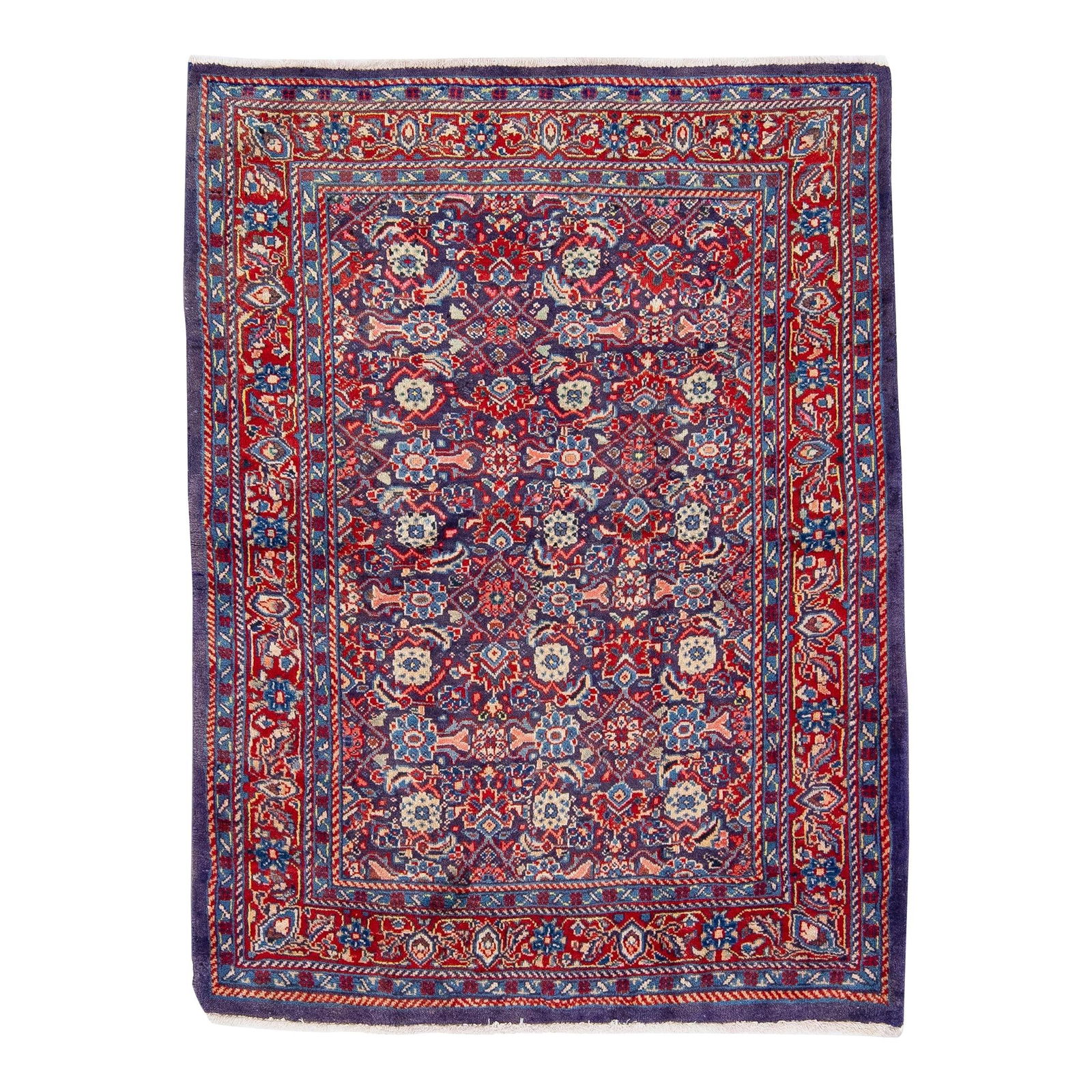Vintage Handmade Persian Hamadan Wool Rug Blue Red Medallion 3'10 x 5'10 (1 of 7)