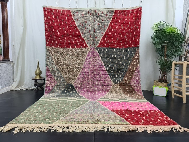 Handwoven Moroccan Berber Wool Rug 9.84 x 6.56 Feet: Handwoven Moroccan Berber Wool Rug 9.84 x 6.56 Feet Enhance your home decor with this Custom Stylish Handwoven Soft Moroccan Berber Wool Rug. This stunning, colorful rug features a unique design embel