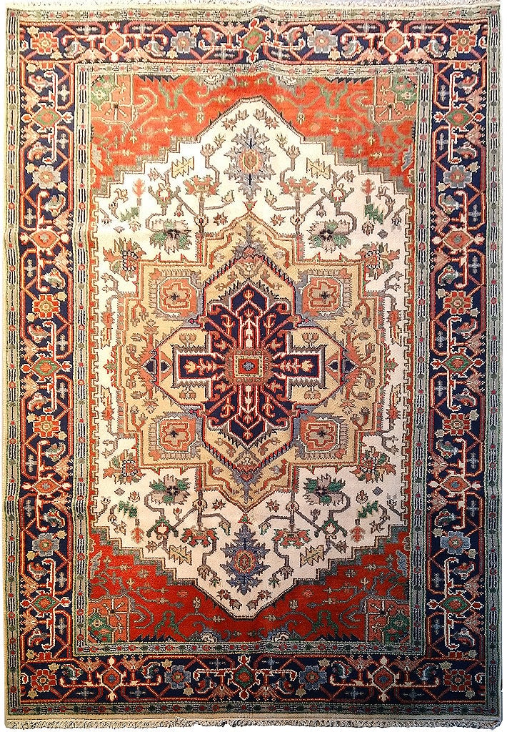 6' x 8' New Serapi Hand-Knotted Wool Area Rug from India (1 of 11)