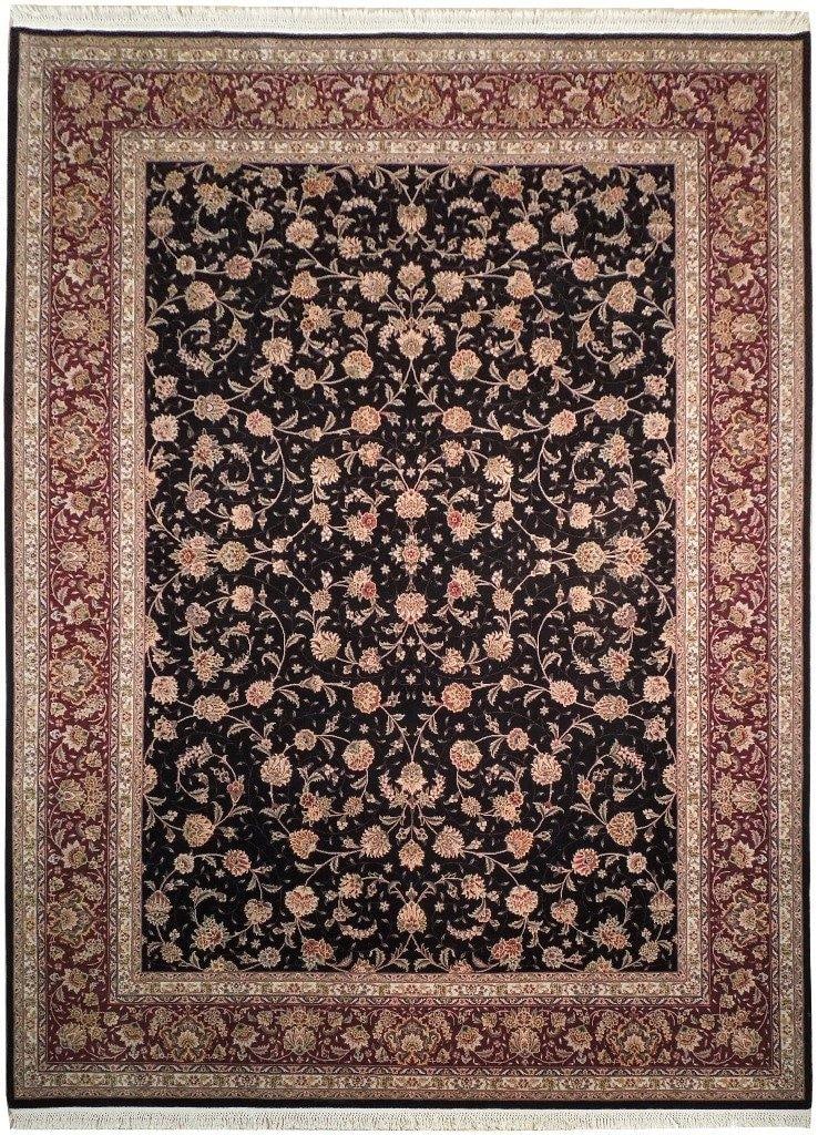 8'10" x 12' Black Burgundy Wool Silk Tabriz Handmade Rug: 8'10" x 12' Black Burgundy Wool Silk Tabriz Handmade Rug Free continental US Shipping Elevate your living space with this exquisite 8' 10" x 12' handwoven rug, crafted from a luxurious blend of wool a