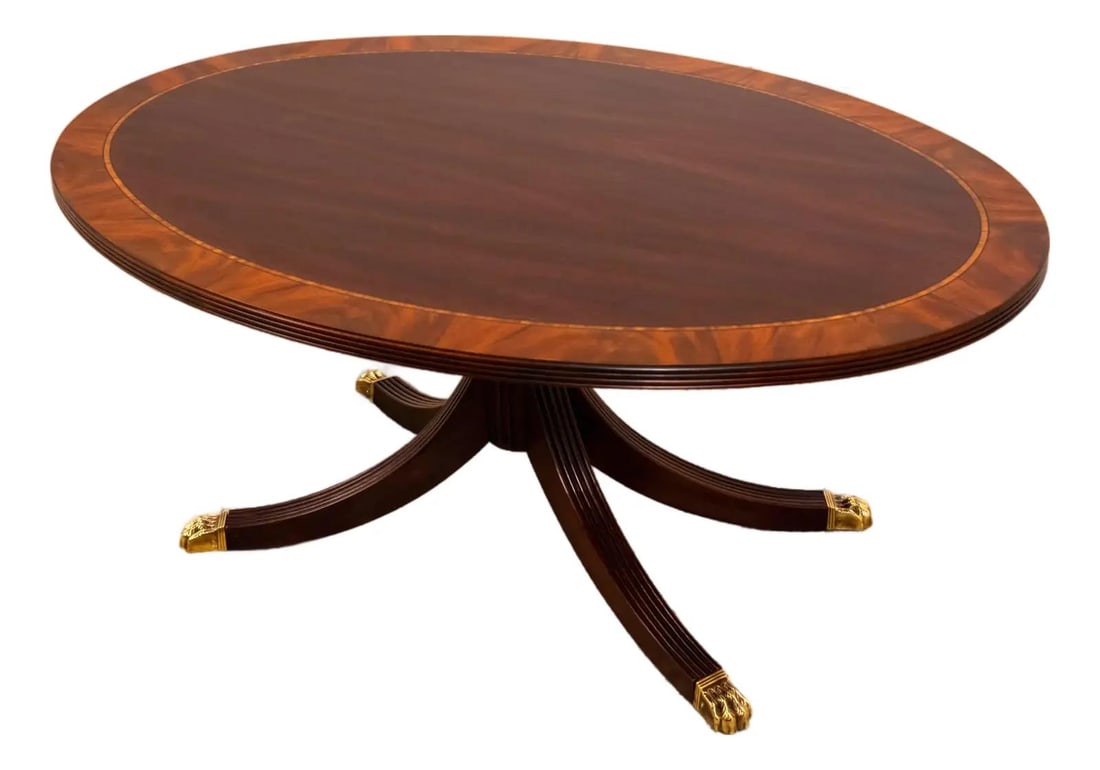 Model 5241 Oval Mahogany Inlaid Coffee Table with Banded Top and Carved Details (1 of 10)