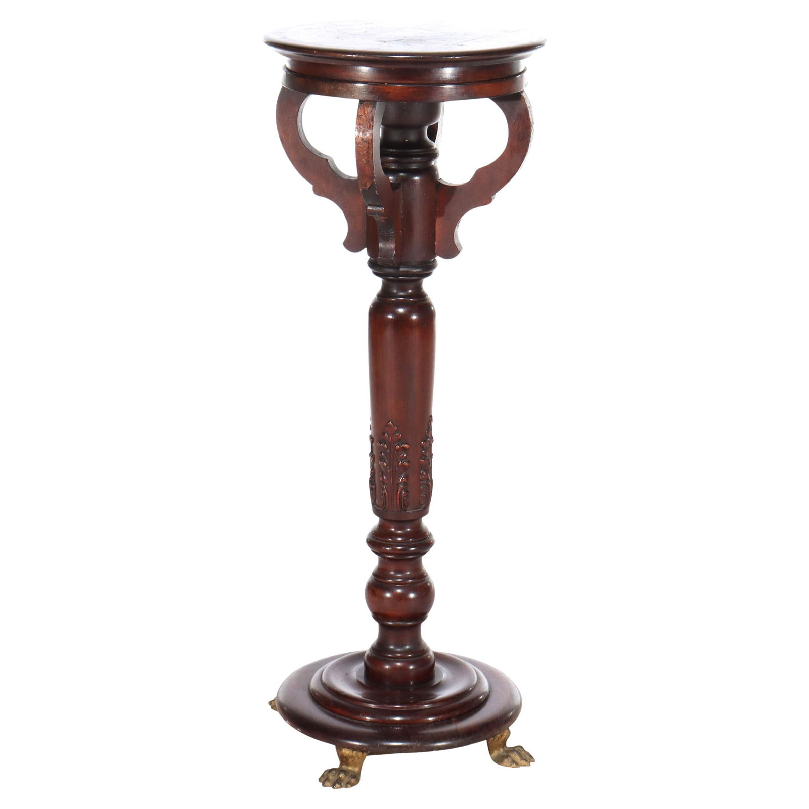 Antique Neoclassical Mahogany Sculpture Pedestal C1910 with Brass Claw Feet (1 of 11)