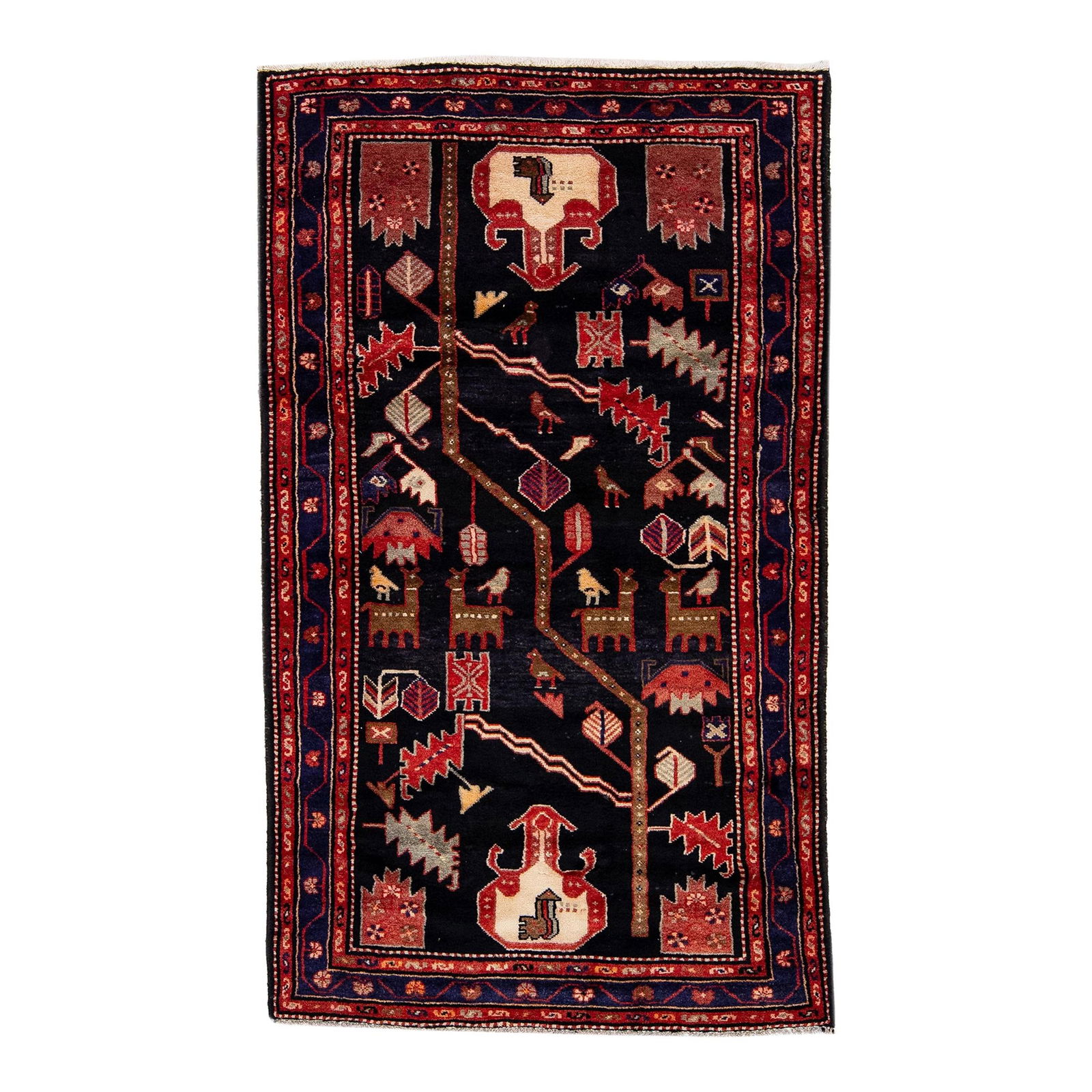 Vintage Persian Malayer Hand-Knotted Wool Rug 3'8 x 6'3 Navy Blue: Vintage Persian Malayer Hand-Knotted Wool Rug 3'8 x 6'3 Navy Blue This stunning vintage Persian Malayer rug features a hand-knotted wool construction with a rich navy blue field. The piece showcases a