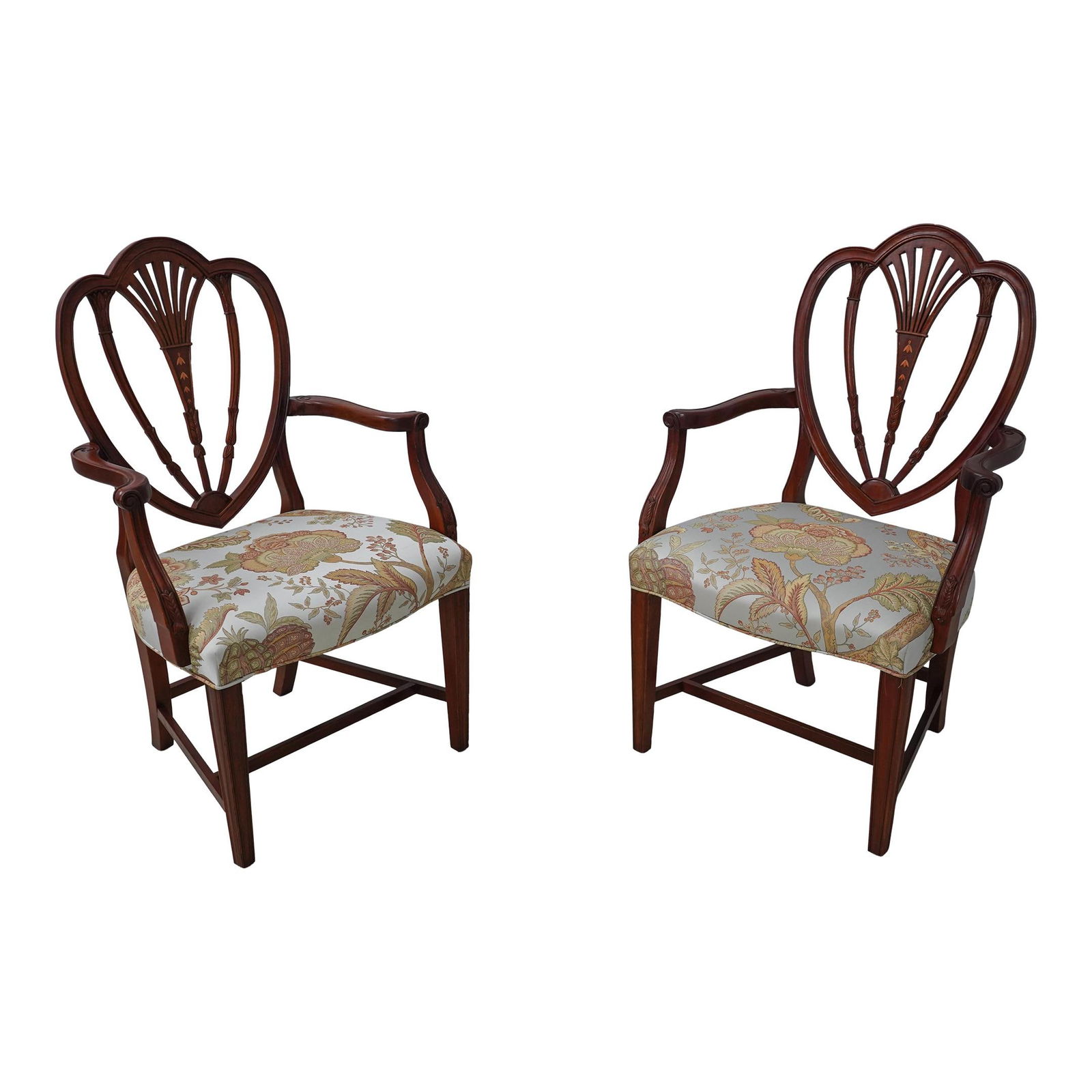 Exquisite Pair of Solid Mahogany Inlaid Shield Back Armchairs (1 of 10)