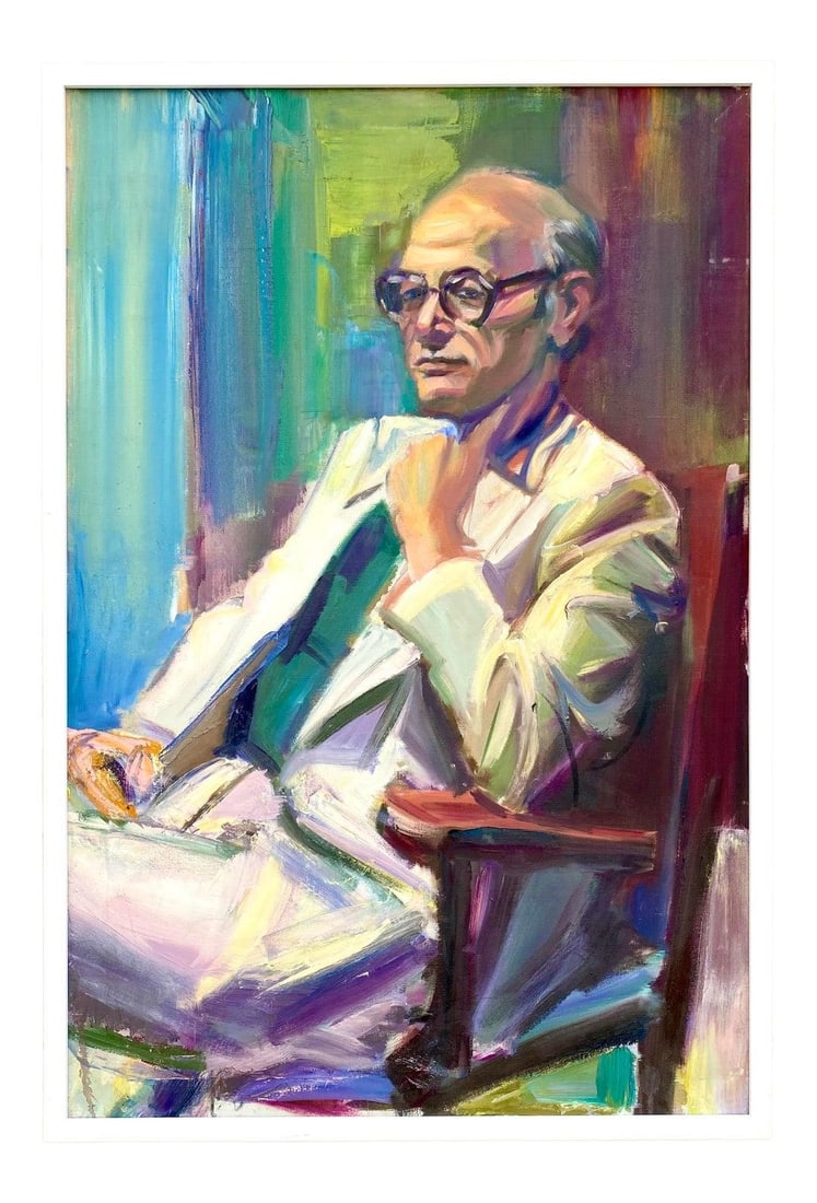 Vintage Original Oil Portrait by B Yutarian 25.5 x 37.25: Vintage Original Oil Portrait by B Yutarian 25.5 x 37.25 This stunning vintage original oil portrait by B. Yutarian features a stylish man rendered in bright, clear colors. The artwork, purchased from