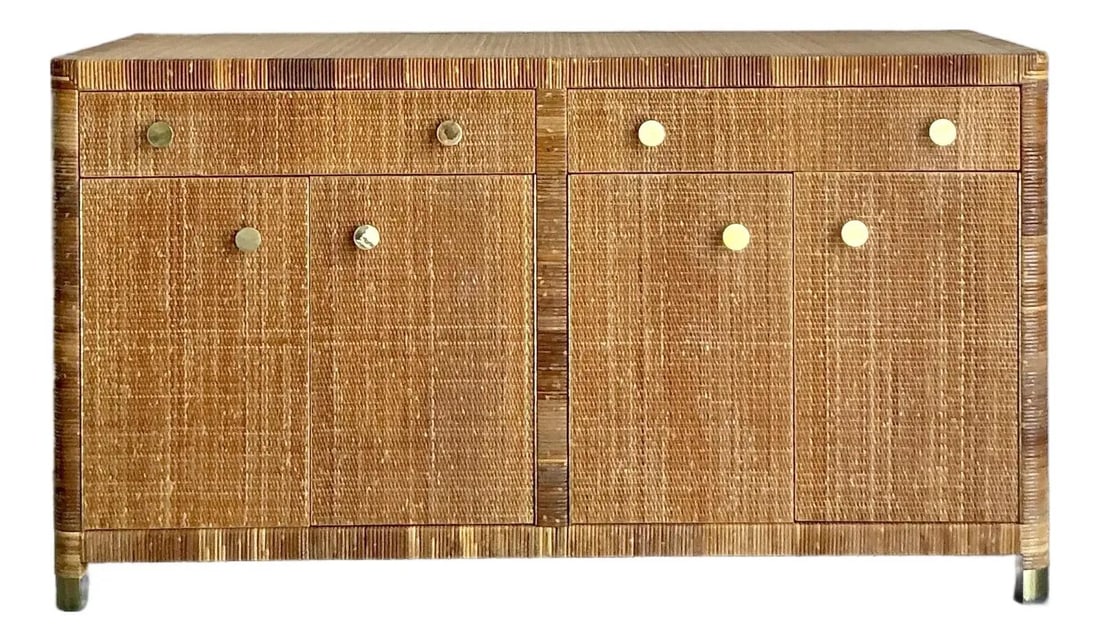 Textural Wrapped Rattan Credenza With Lucite and Brass Accents (1 of 8)