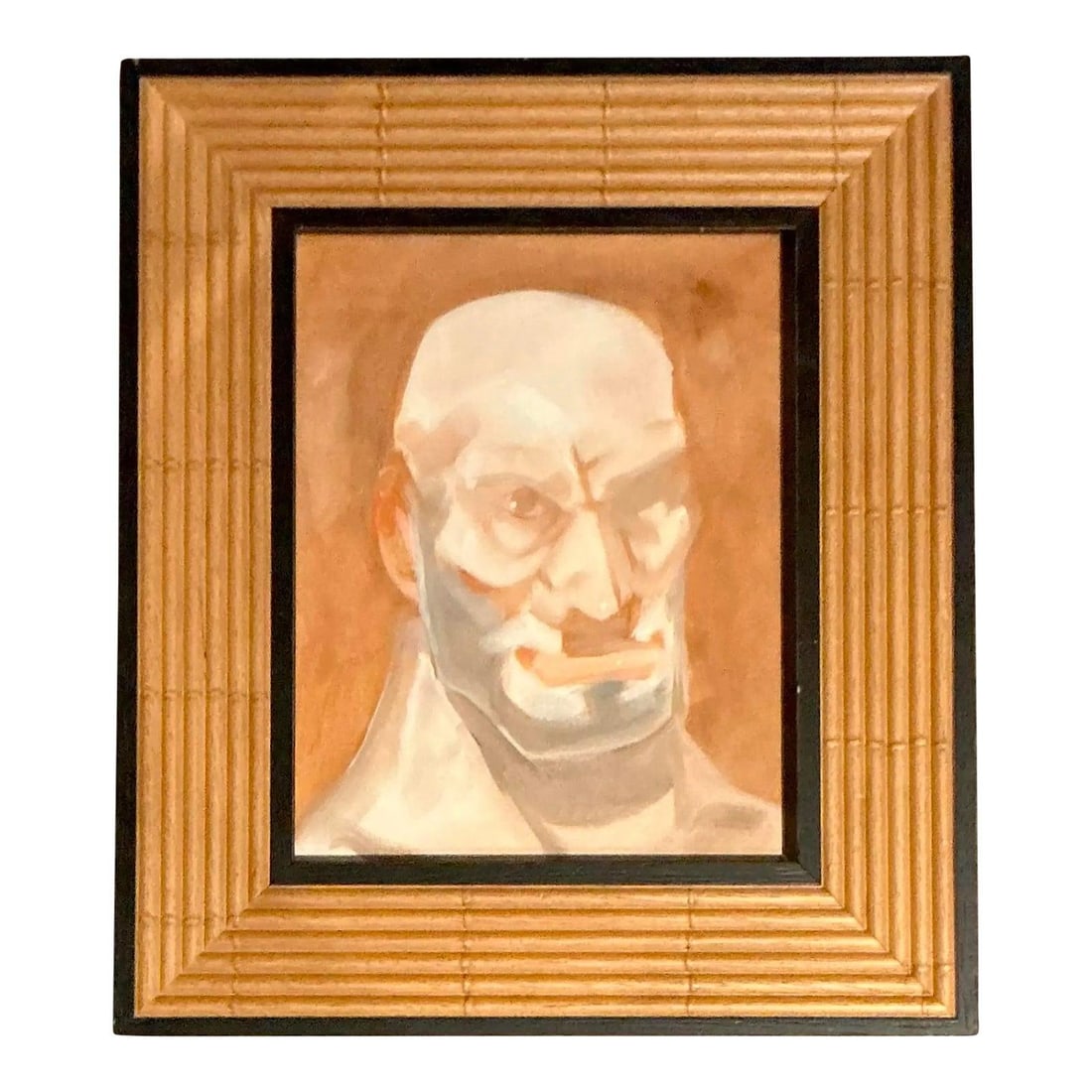 Framed Mid-Century Oil Portrait Painting of Bearded Man in Hollywood Regency Style (1 of 7)