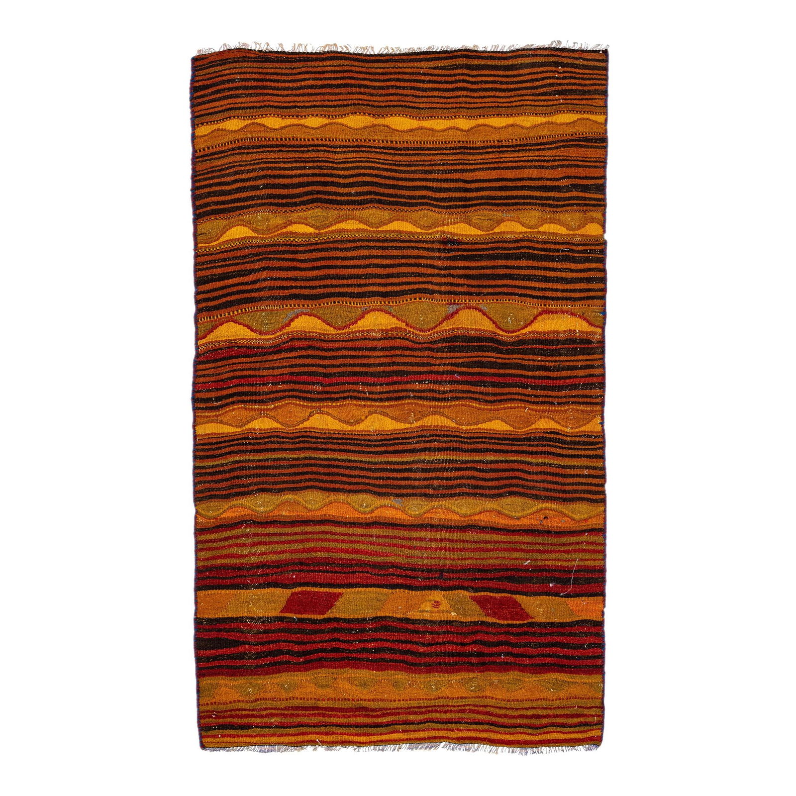Vintage Turkish Kilim Handmade Orange Wool Rug 4'6 x 7'4: Vintage Turkish Kilim Handmade Orange Wool Rug 4'6 x 7'4 Discover this exquisite vintage Turkish Kilim rug, expertly hand-knotted from high-quality wool. Featuring a vibrant orange field adorned with
